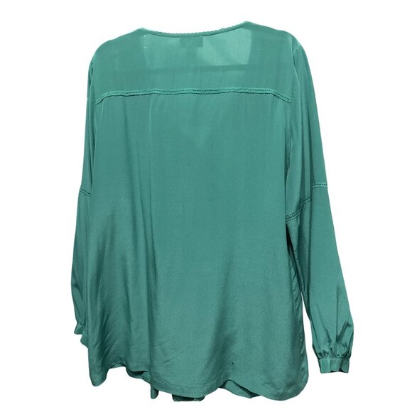 Soft Surroundings Size L Green Button-Down Top W/ Lace & Pintucks 100% Silk - Picture 3 of 8